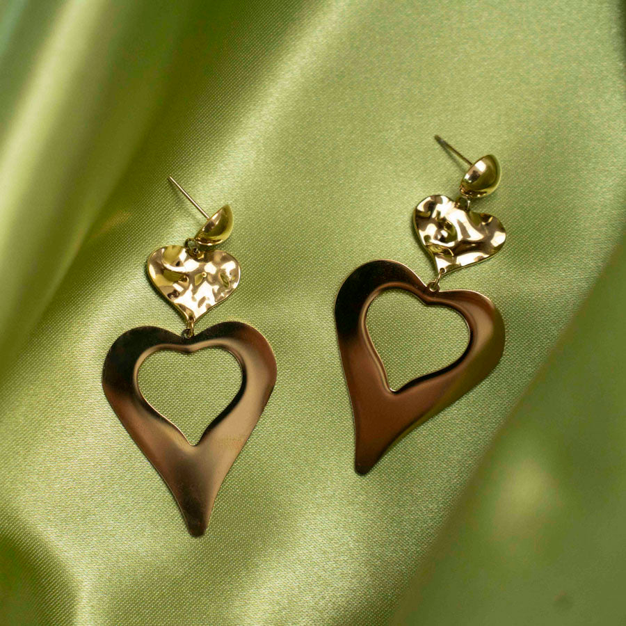Stainless steel oorbellen goudkleurig in hart vorm