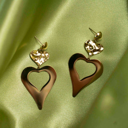 Stainless steel oorbellen goudkleurig in hart vorm